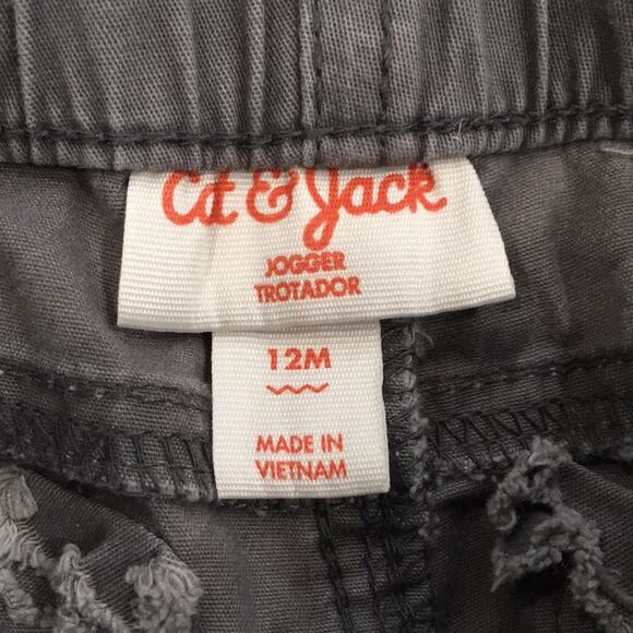 Cat & Jack Toddler Baby Boys Sz 12M Gray Jogger Khaki Pants Stretch - Picture 4 of 7